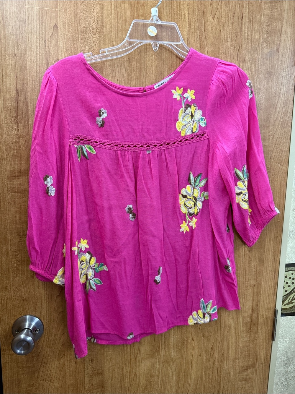 Embroidered Fuchsia Floral Peasant Tunic Top